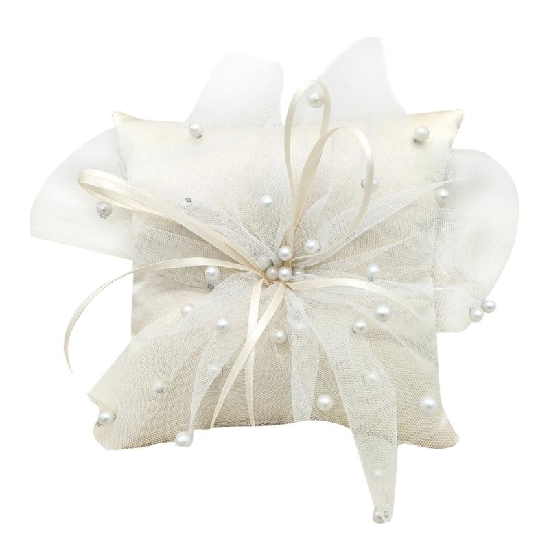 Ring Bearer Pillow - 31BB PERLS LEARLS CUSHION WHITE RINGS