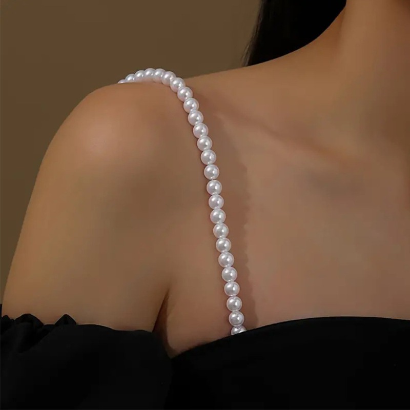 Wedding Dress Supply - أشرطة كتف مرنة مزينة باللؤلؤ الصناعي،