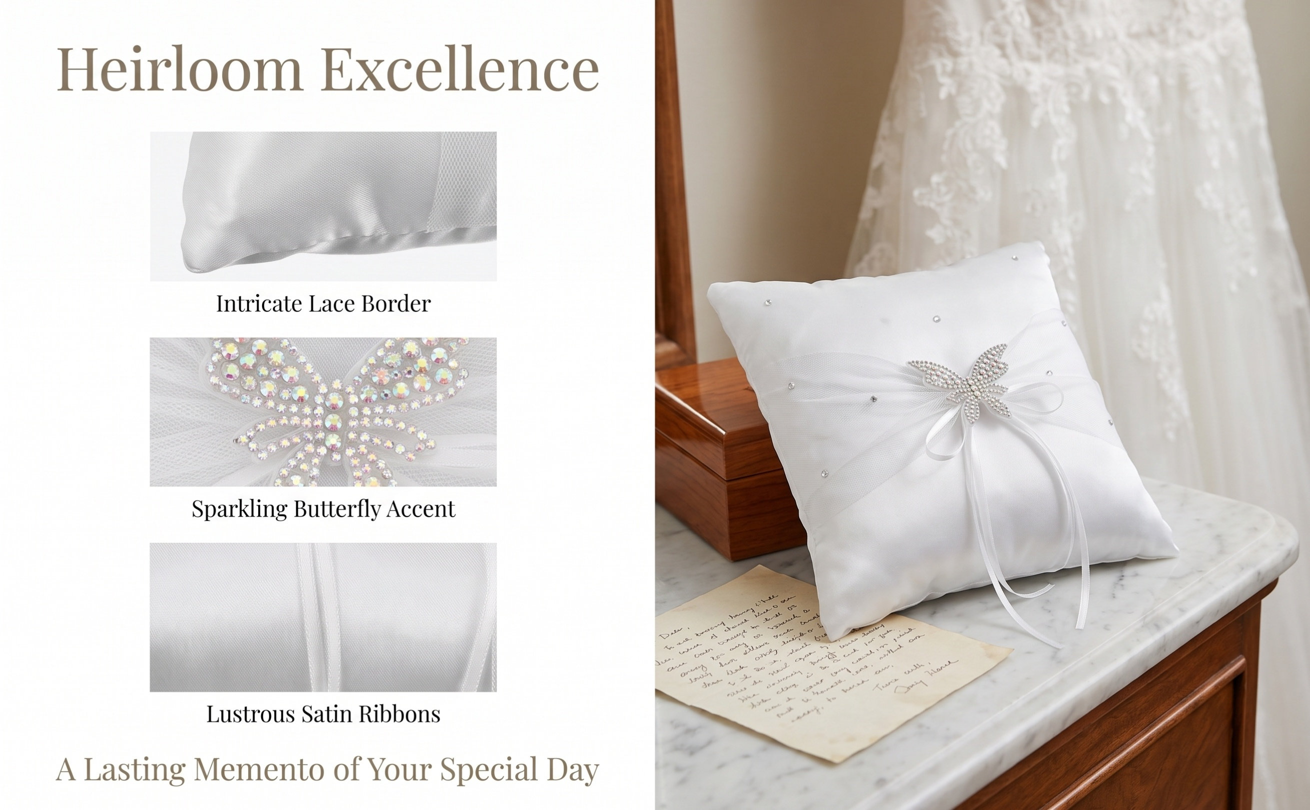 Ring Bearer Pillow - وسادة خاتم زفاف من الساتان الأبيض