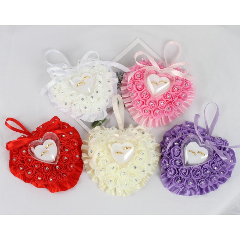 Ring Bearer Pillow - وسادة خاتم زفاف رومانسية من الساتان