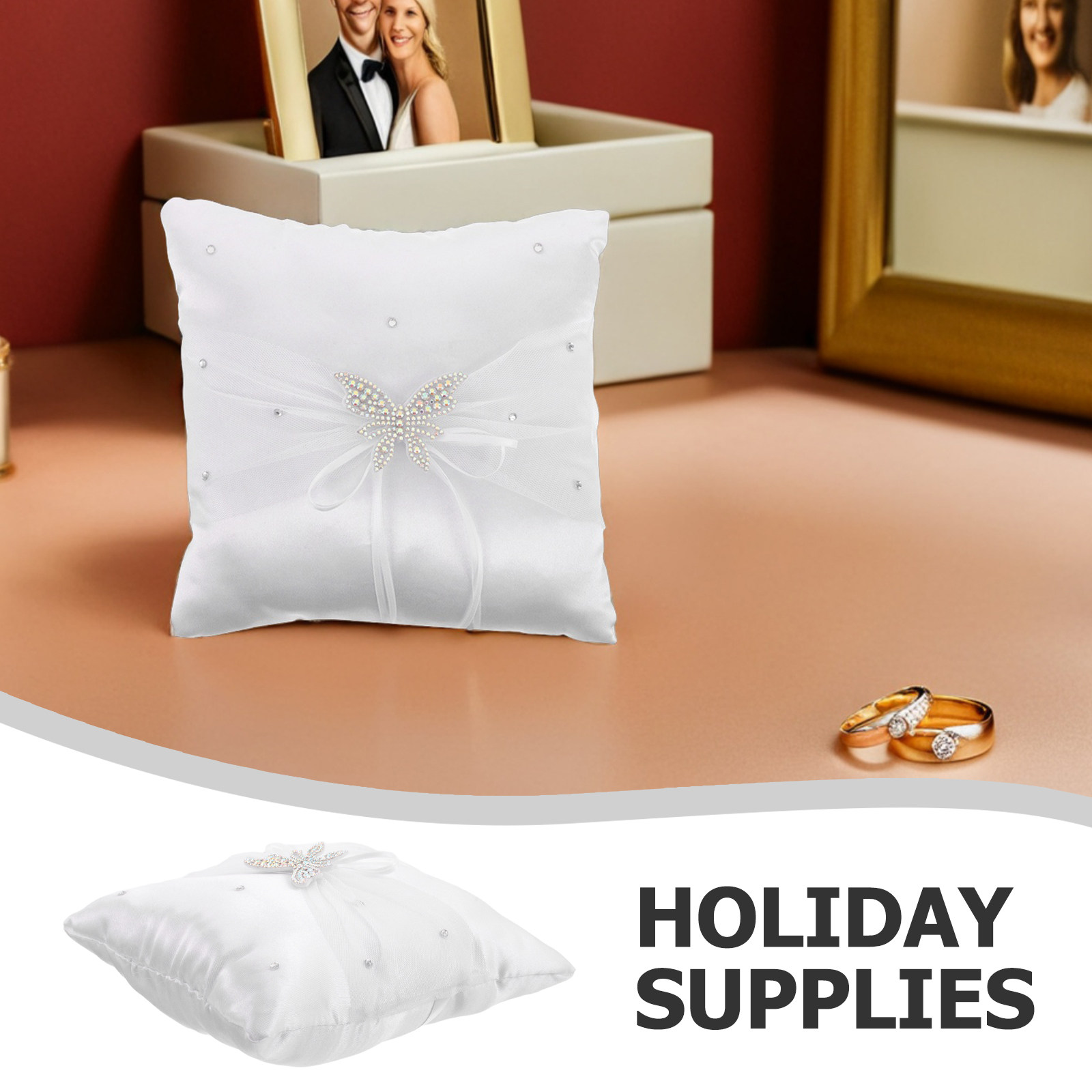 وسادة خاتم من الساتان الأبيض م - مراجعة Ring Bearer Pillow وسعره